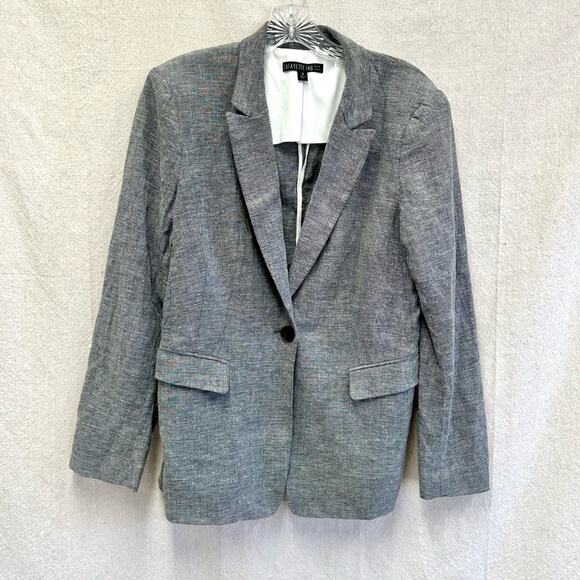 Lafayette 148 NY wool & linen black and white tweed single button blazer size 10 - Picture 1 of 15